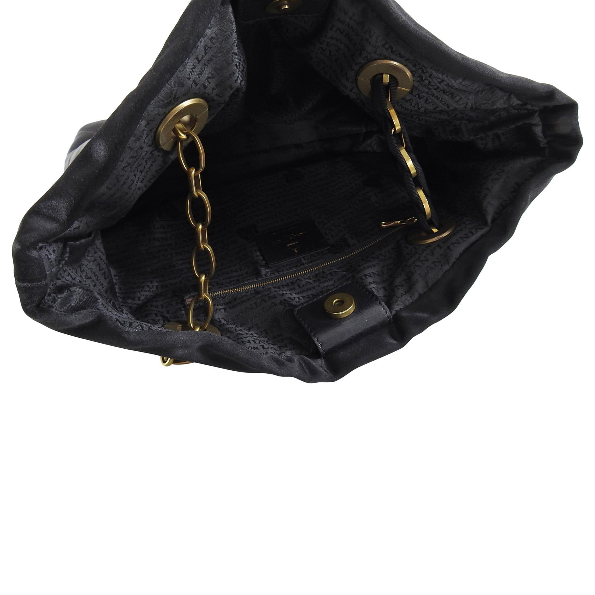Lanvin Amalia Cabas Black Leather Chain Strap Medium Tote Bag 2