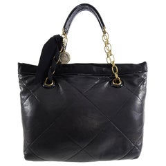 Lanvin Amalia Cabas Black Leather Chain Strap Medium Tote Bag