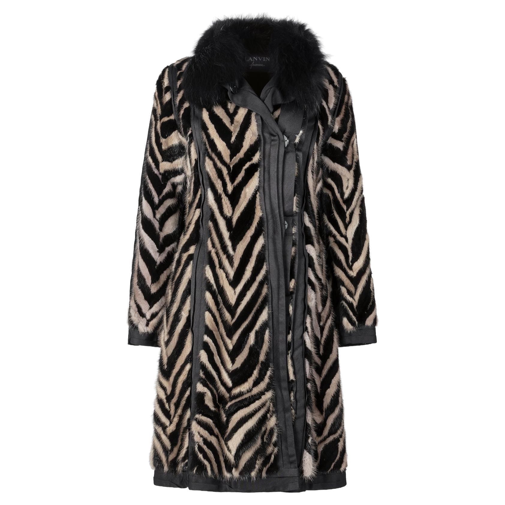 Lanvin Animal Print Fur Collared Coat For Sale