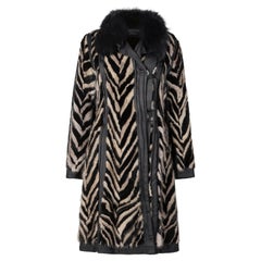 Lanvin Animal Print Fur Collared Coat