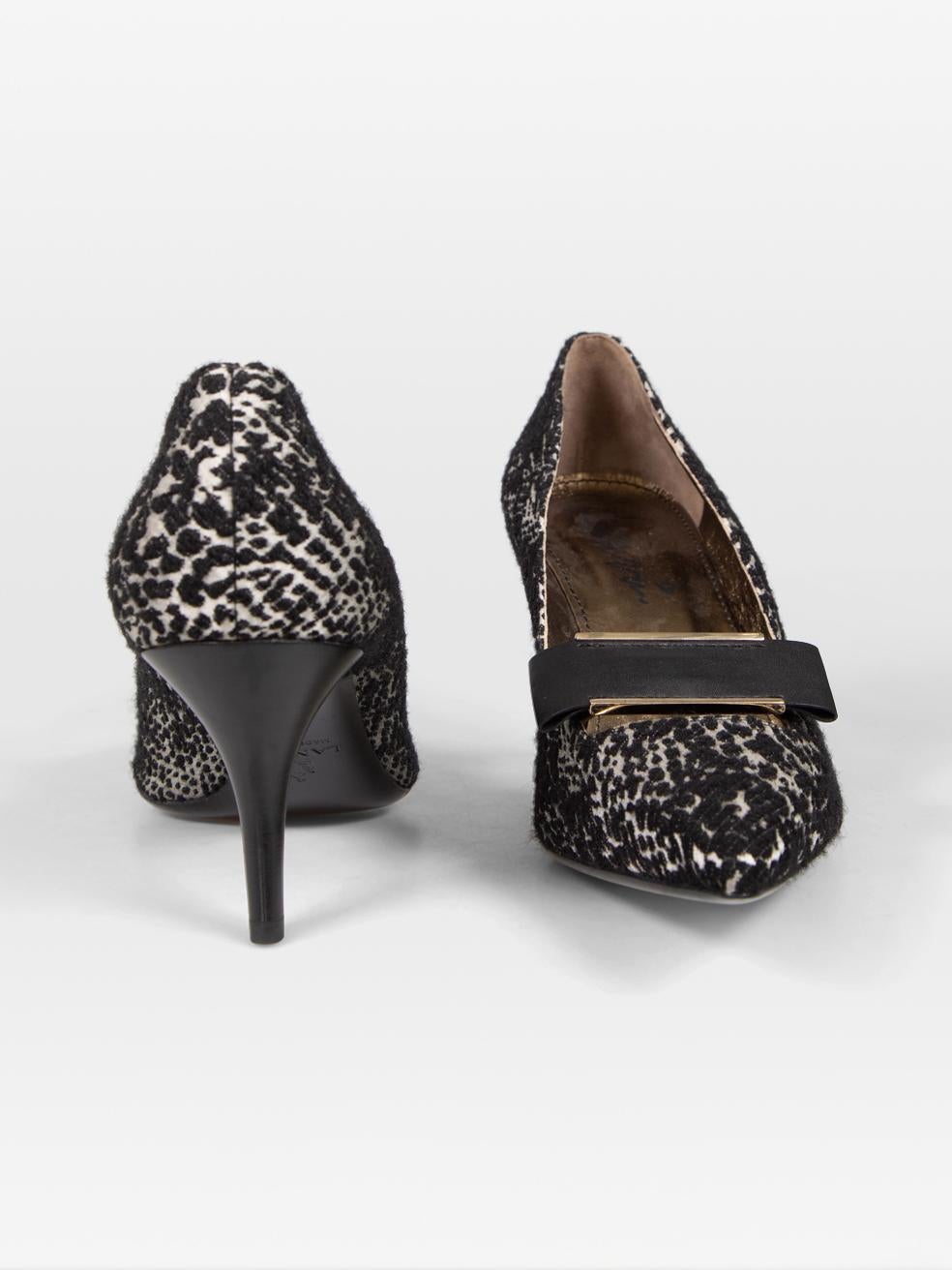 Black Lanvin Animal Print Leather Trim Buckle Pumps Size IT 40.5 For Sale