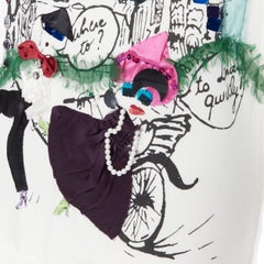 LANVIN Around The World illustration print crystal pearl embellished tshirt XS