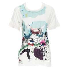 LANVIN Around The World illustration print crystal pearl embellished tshirt XS