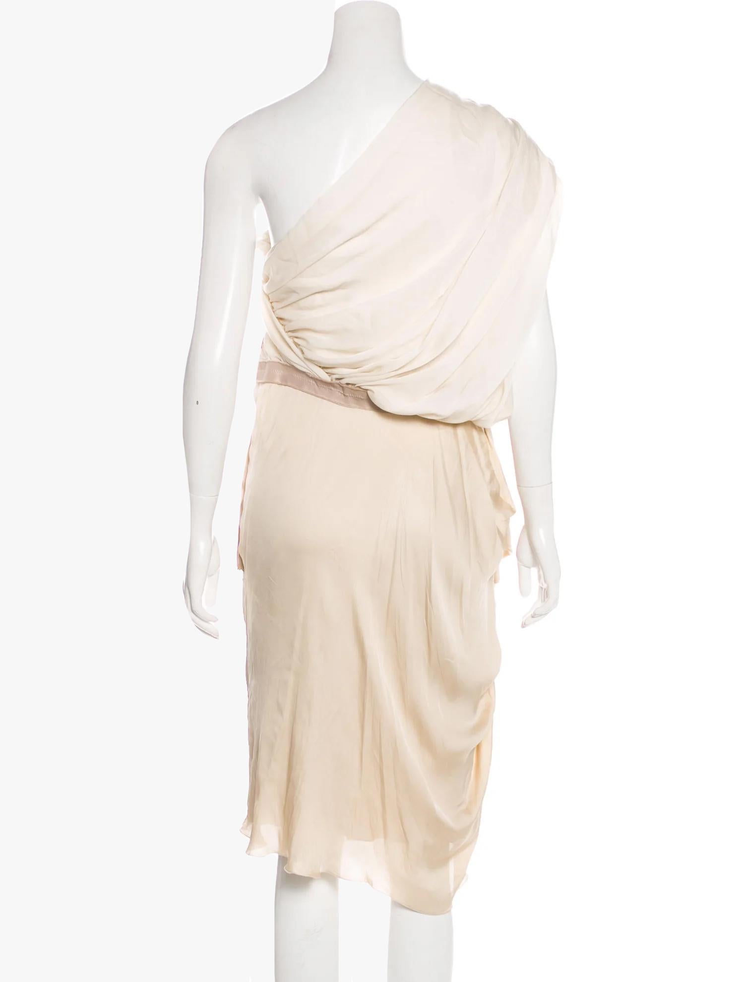 Beige Lanvin asymmetrical one-shoulder dress, 2000s For Sale
