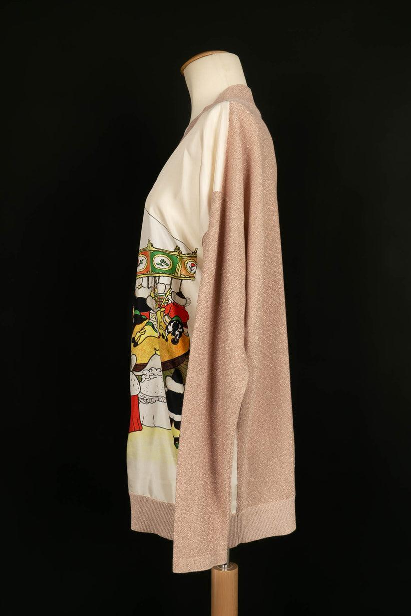 Lanvin -(Made in Italy) Long sleeve top in pale pink cotton and silk fabric printed with the 