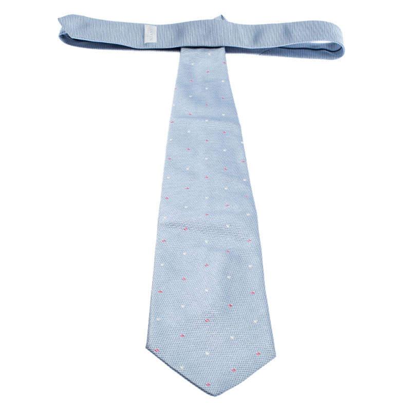 Lanvin Baby Blue Embroidery Detail Silk Jacquard Traditional Tie In Excellent Condition In Dubai, Al Qouz 2