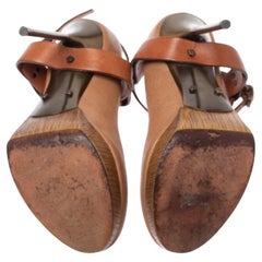 Lanvin Beige/Braun Leder Knöchelriemen Plateau Pumps 39