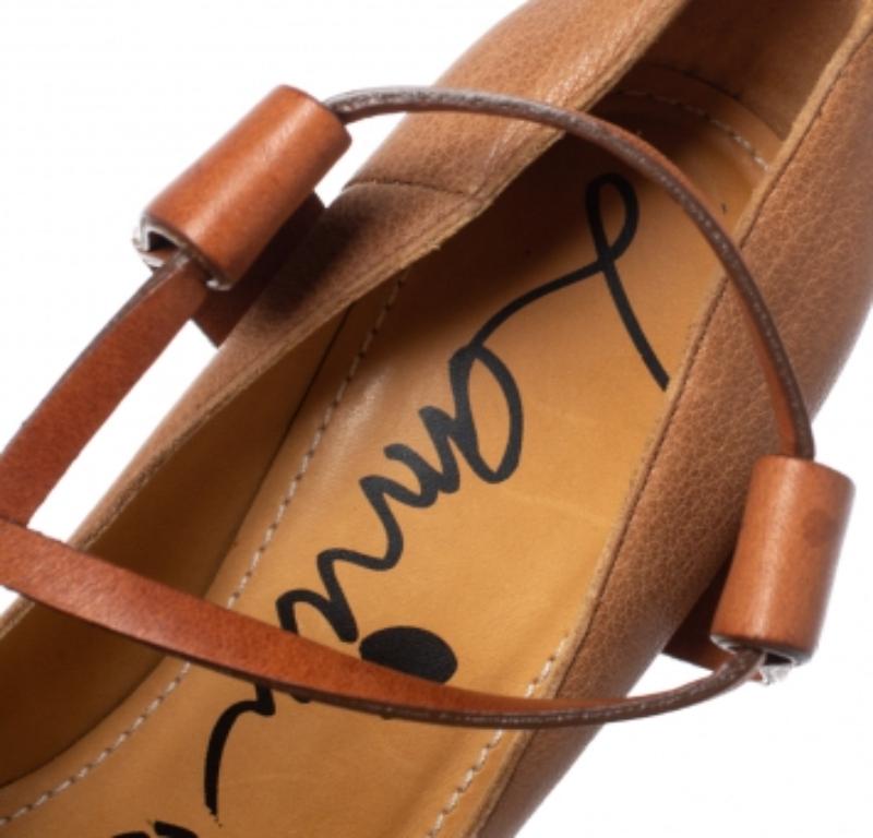 Lanvin Beige/Brown Leather Ankle Strap Platform Pumps 39 For Sale 1