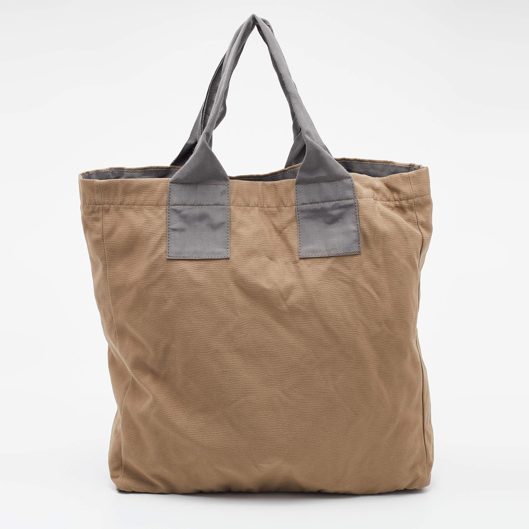 Lanvin Beige/Grey Fabric Shopper Tote In Good Condition In Dubai, Al Qouz 2
