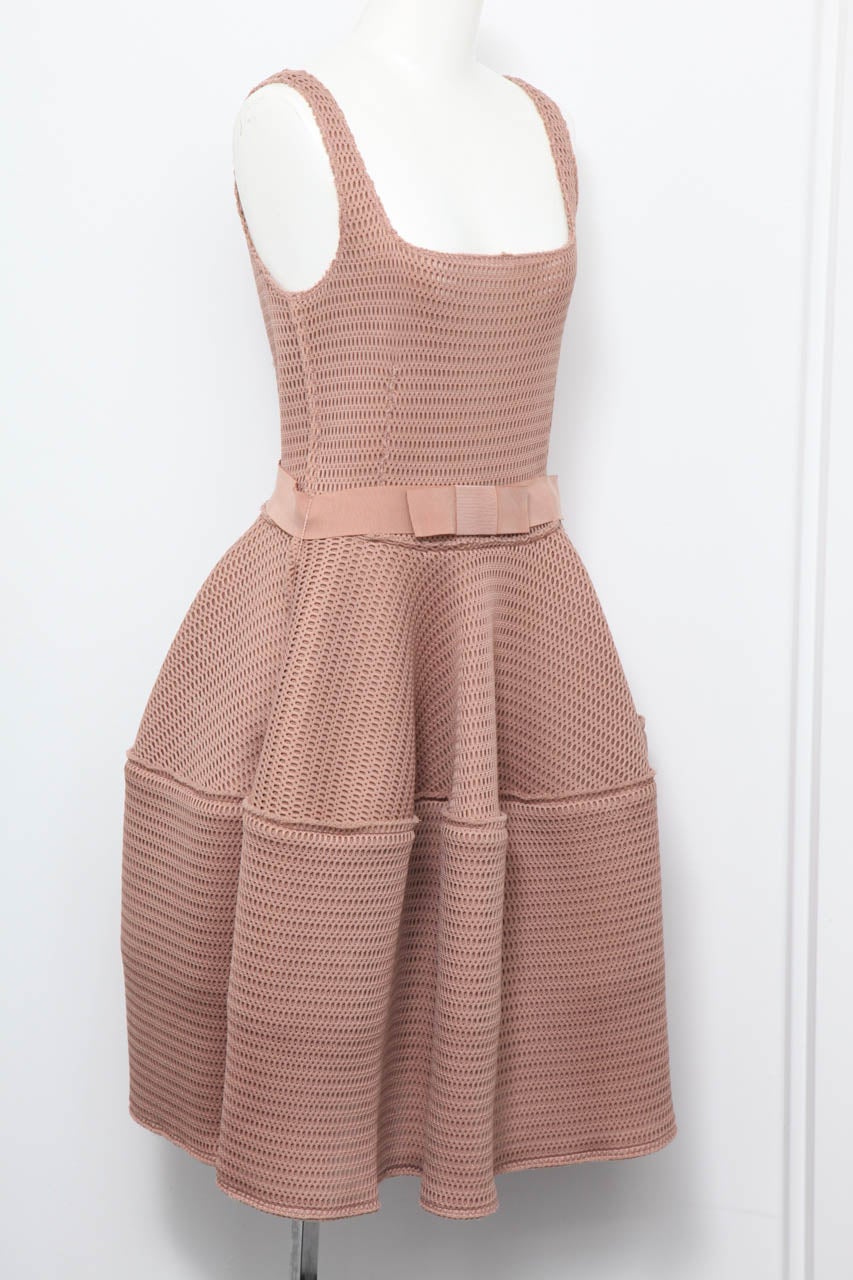 Lanvin sold out, famous honeycomb dress in beige.
Size FR42. Fabric is strechy and has elasticity including the belt