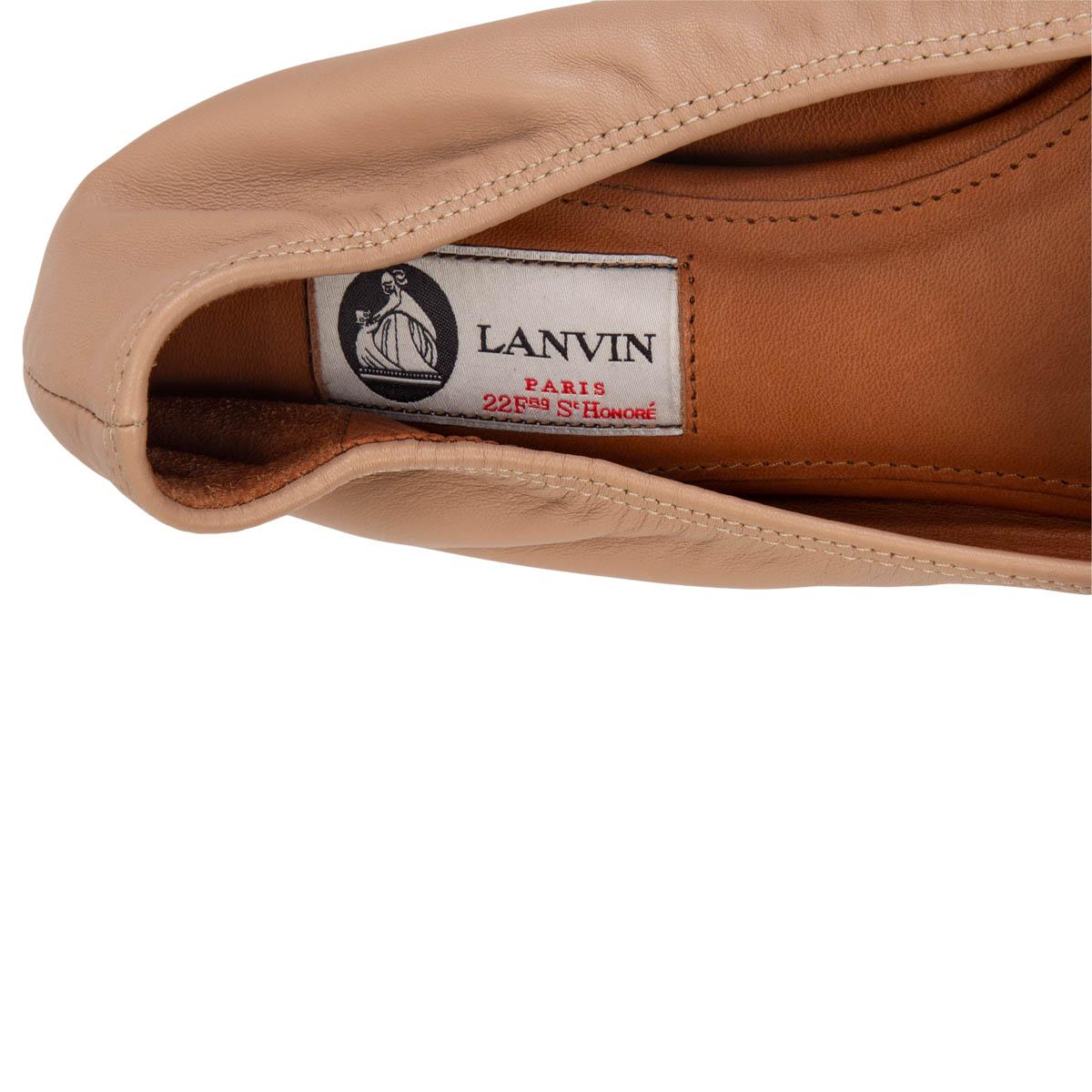 Beige LANVIN beige leather BOE & PEARL EMBELLISHED BALLET Flats Shoes 42 For Sale