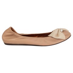 LANVIN beige leather BOE & PEARL EMBELLISHED BALLET Flats Shoes 42