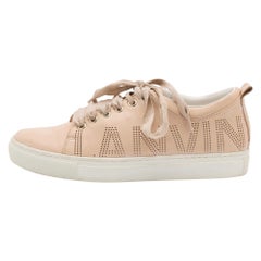 Lanvin Beige Leather Perforated Logo Low Top Sneakers Size 37