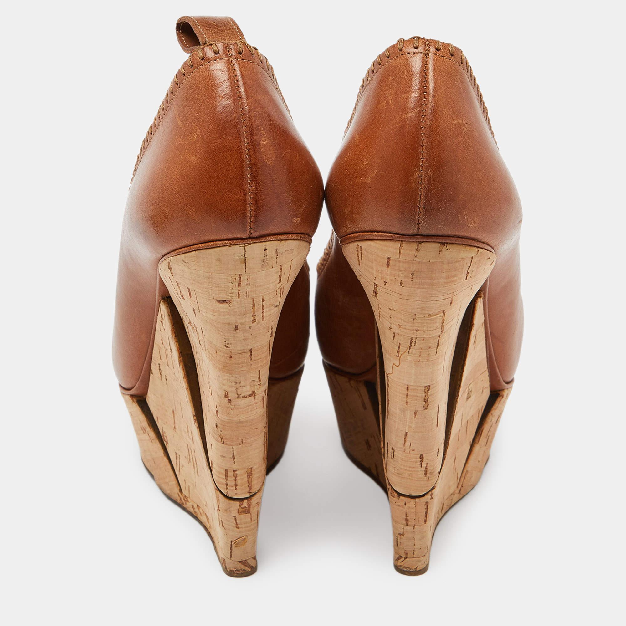 Lanvin Beige Leather Wedge Platform Pumps Size 39 For Sale 1