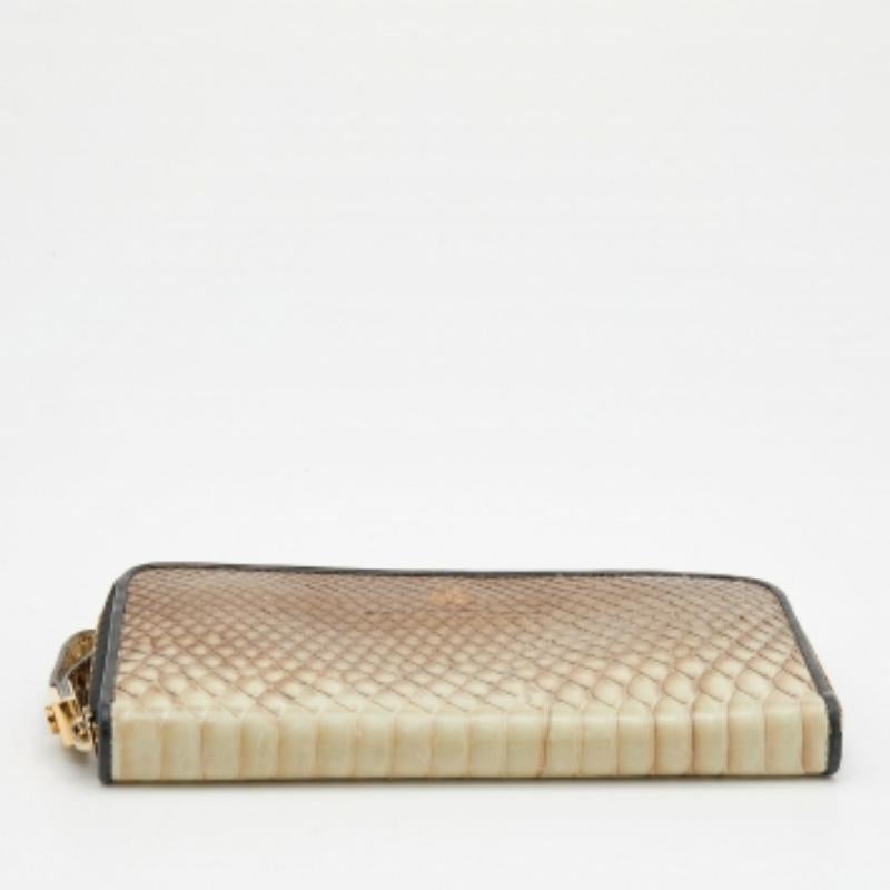 Beige Portefeuille zippé en python beige de Lanvin en vente