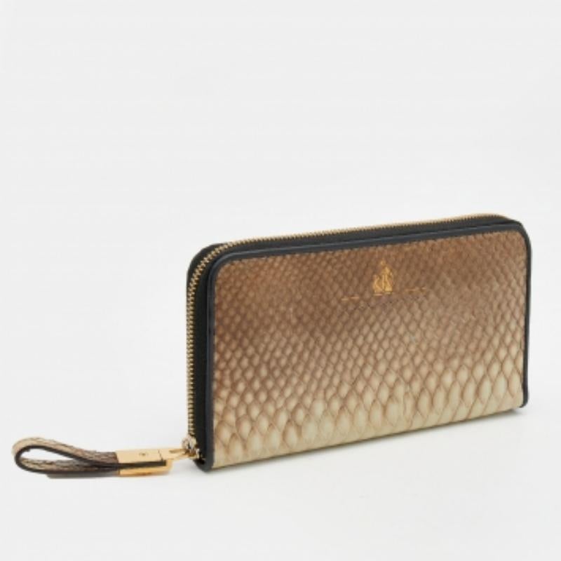 Portefeuille zippé en python beige de Lanvin en vente 4