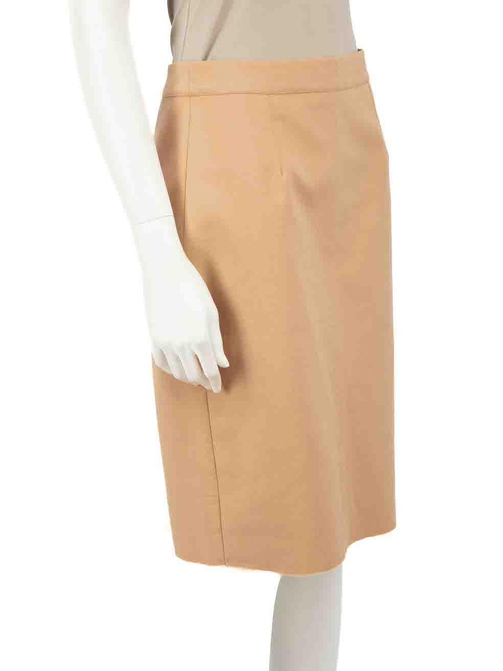 CONDITION is Very good. Minimal wear to skirt is evident. Minimal wear to the front with plucks to the weave on this used Lanvin designer resale item.
 
 
 
 Details
 
 
 Beige
 
 Cotton
 
 Pencil skirt
 
 Knee length
 
 Figure hugging fit
 
 Raw