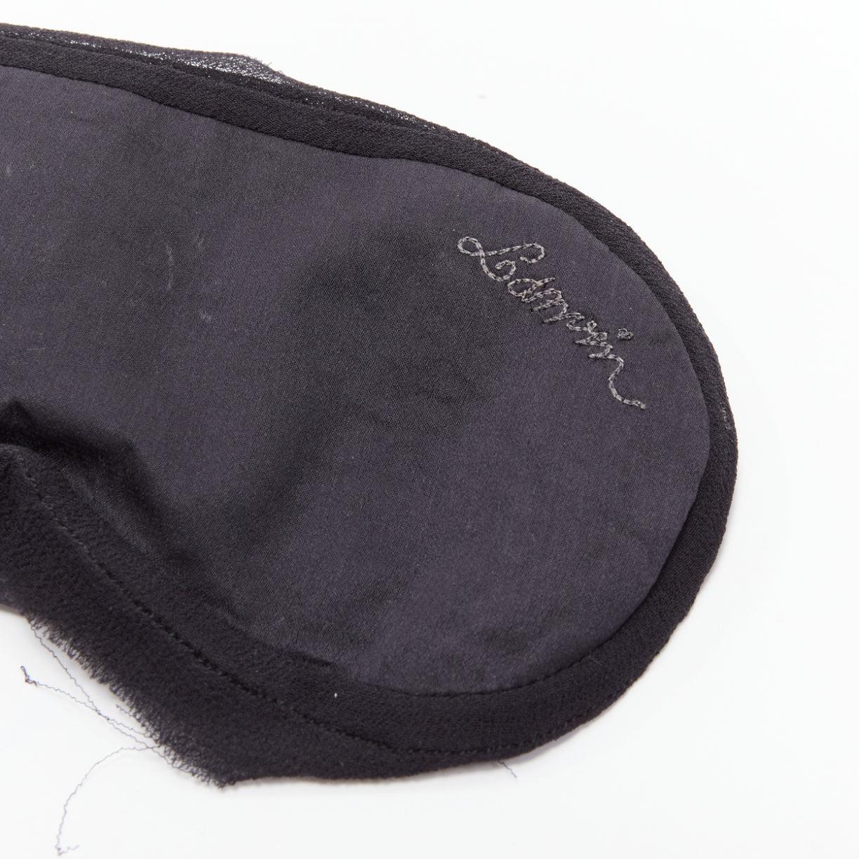 Black LANVIN black 100% silk satin logo embroidery sleeping flats mask set EU37 For Sale