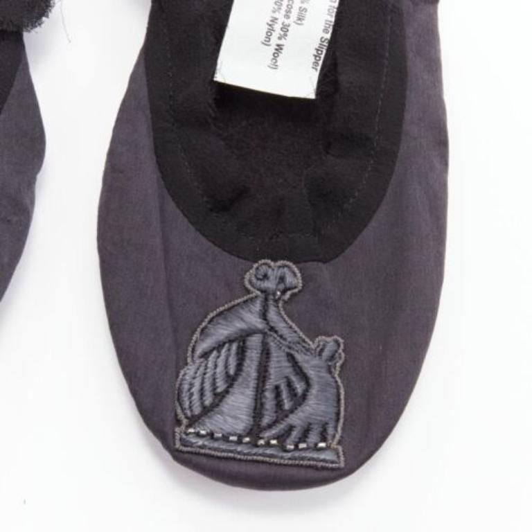 Women's LANVIN black 100% silk satin logo embroidery sleeping flats mask set  EU37 For Sale