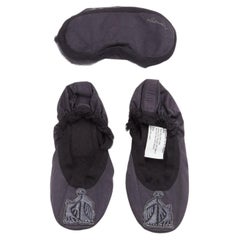 LANVIN Schwarze 100% Seiden-Satin-Logo-Set mit schlafender Flats-Maske EU37 mit Logo-Stickerei