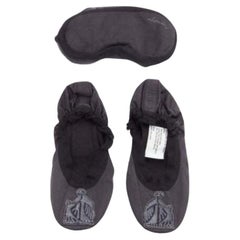 LANVIN black 100% silk satin logo embroidery sleeping flats mask set  EU37