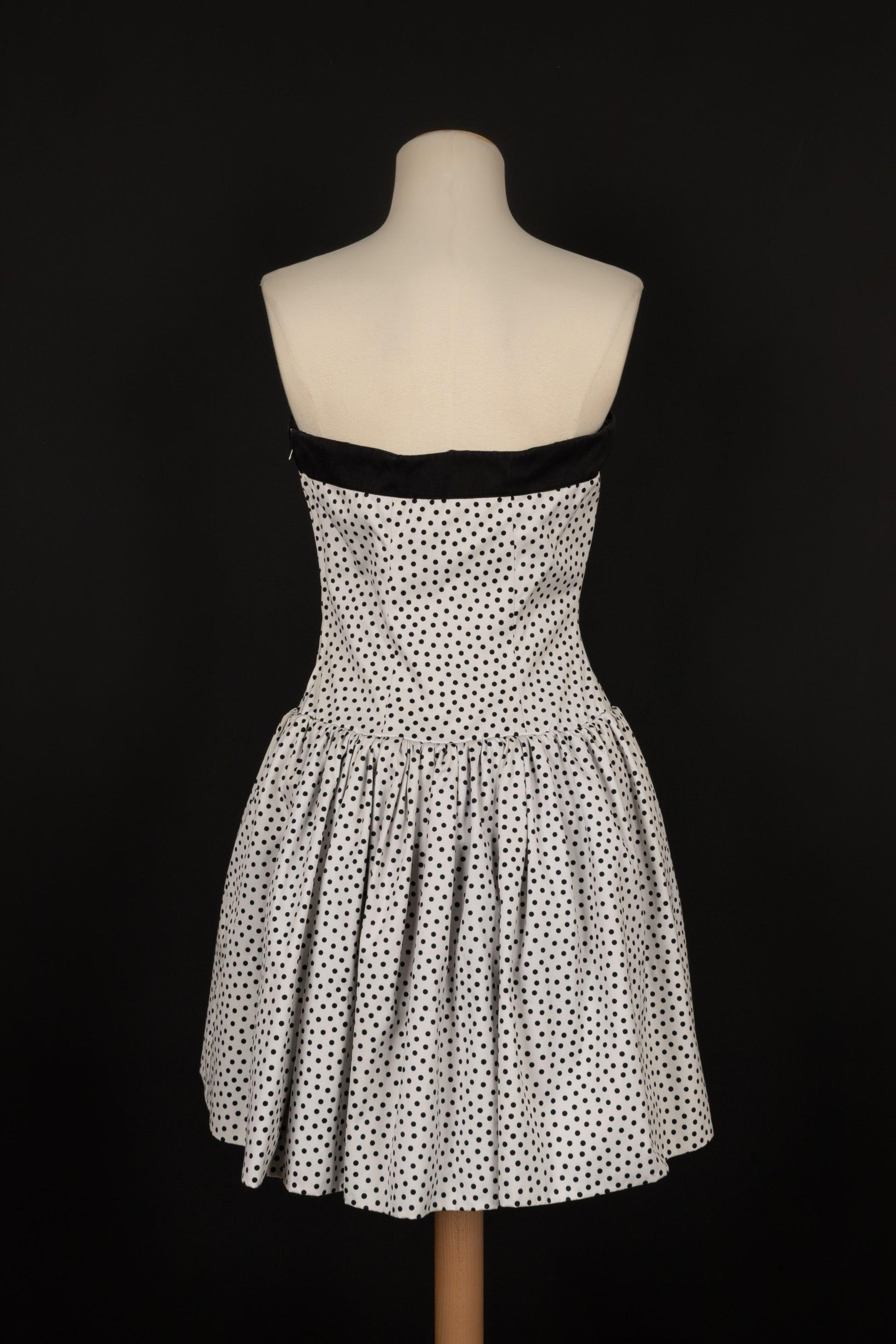 Lanvin Schwarz-weiß gepunktetes Bustierkleid aus Baumwolle im Zustand „Hervorragend“ im Angebot in SAINT-OUEN-SUR-SEINE, FR