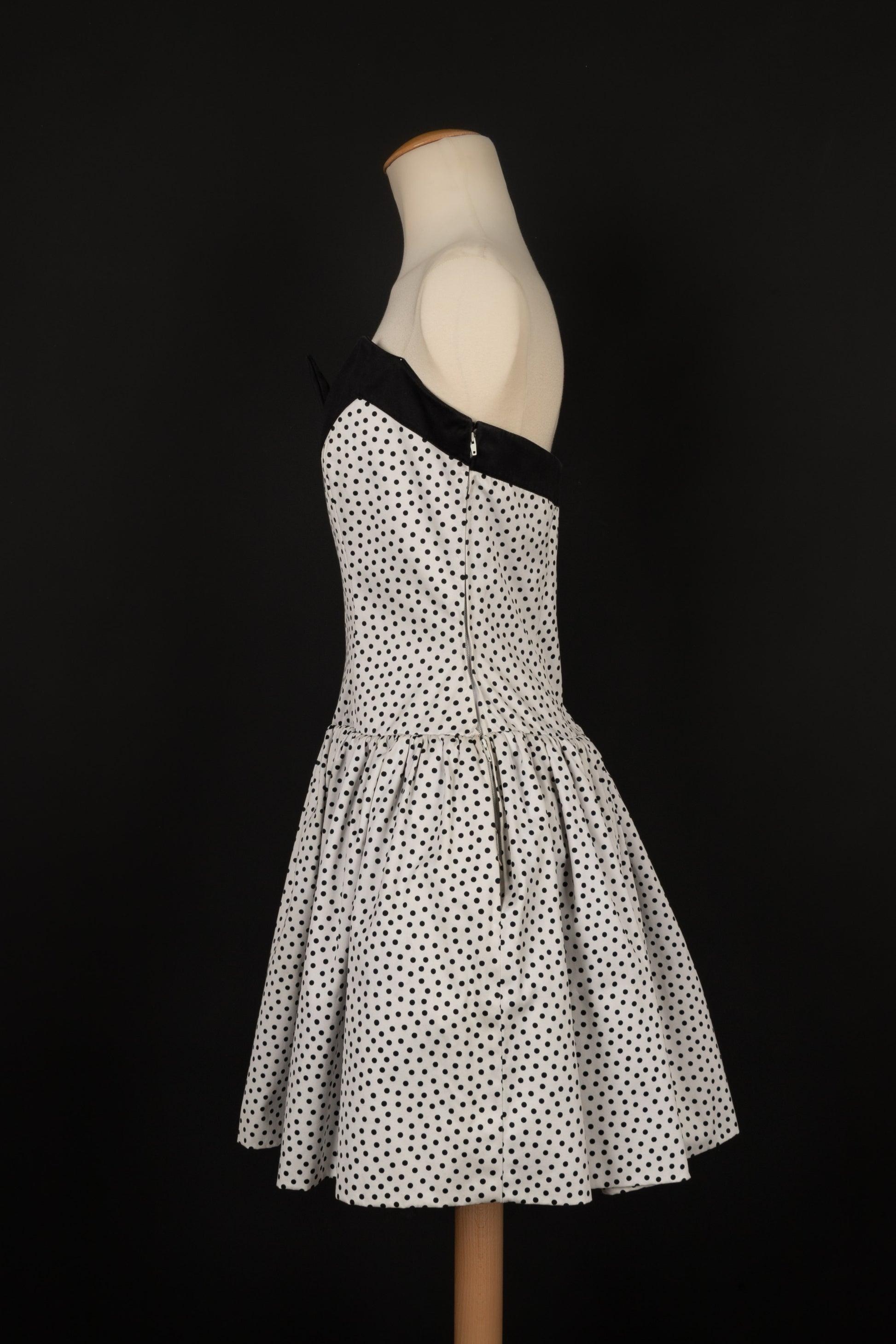 Lanvin Schwarz-weiß gepunktetes Bustierkleid aus Baumwolle Damen im Angebot
