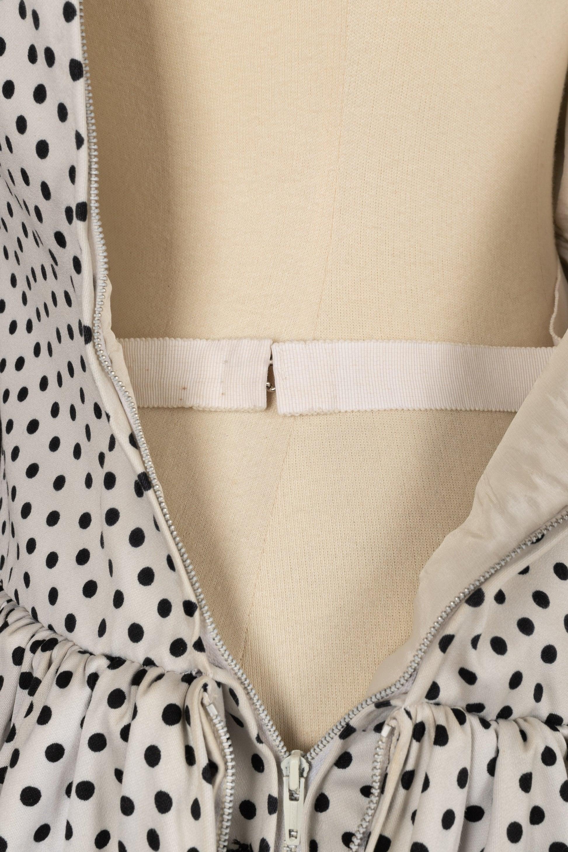 Lanvin - Robe bustier en coton à pois noirs et blancs en vente 4
