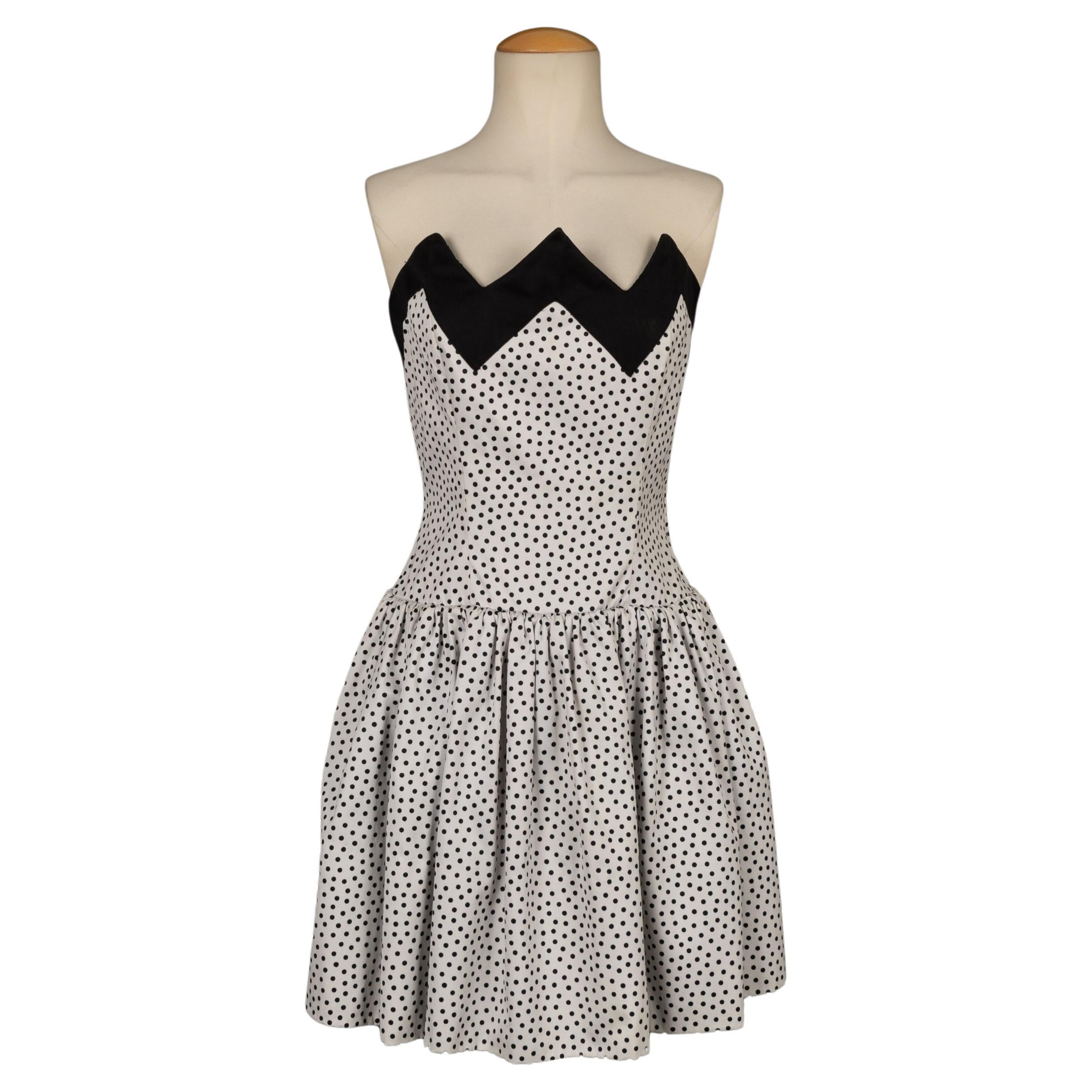 Lanvin Black and White Dotted Cotton Bustier Dress For Sale