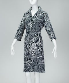 Lanvin Black and White Pop Art Belted Shirtwaist Dress - M-L, 1970s