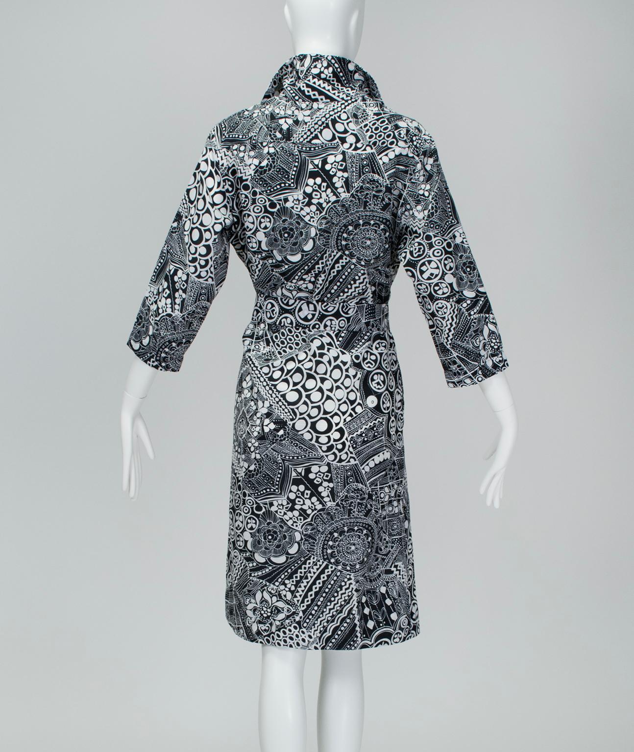 Lanvin Schwarzes und weißes Pop-Art-Kleid mit Gürtel und Hemdbluse - M-L, 1970er Jahre Damen im Angebot