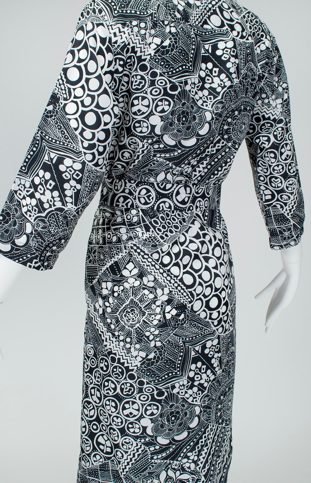 Lanvin Schwarzes und weißes Pop-Art-Kleid mit Gürtel und Hemdbluse - M-L, 1970er Jahre im Angebot 1