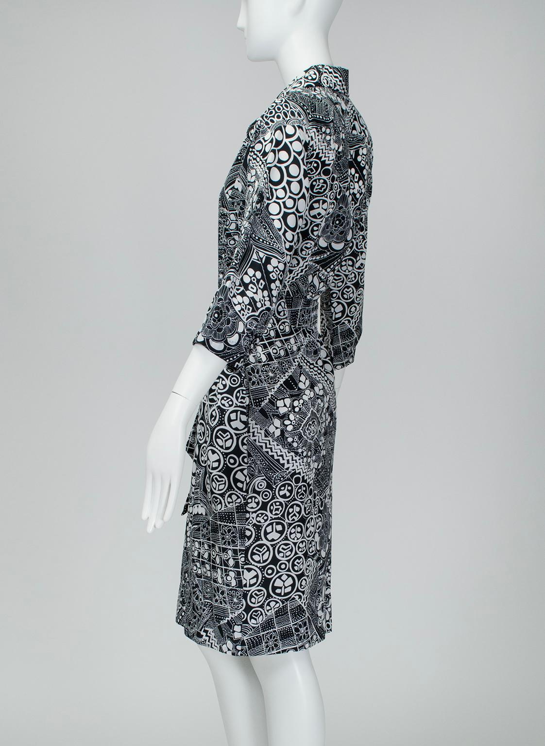 Lanvin Schwarzes und weißes Pop-Art-Kleid mit Gürtel und Hemdbluse - M-L, 1970er Jahre im Zustand „Hervorragend“ im Angebot in Tucson, AZ