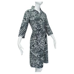 Lanvin Vestido camisero con cinturón Pop Art en blanco y negro - M-L, Años 70