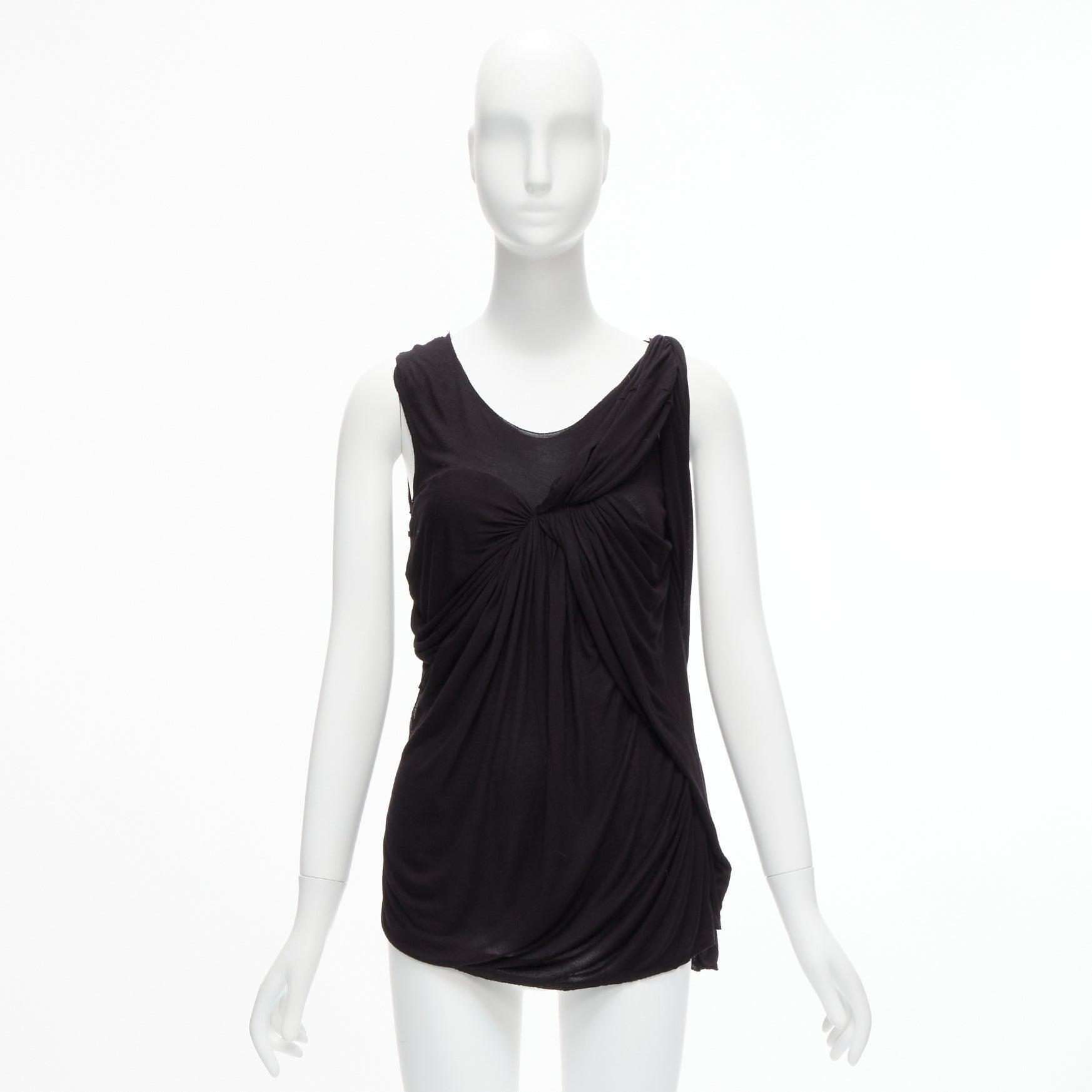 LANVIN black asymmetric draped bust scoop neck sleeveless tank top FR32 XXS For Sale 5