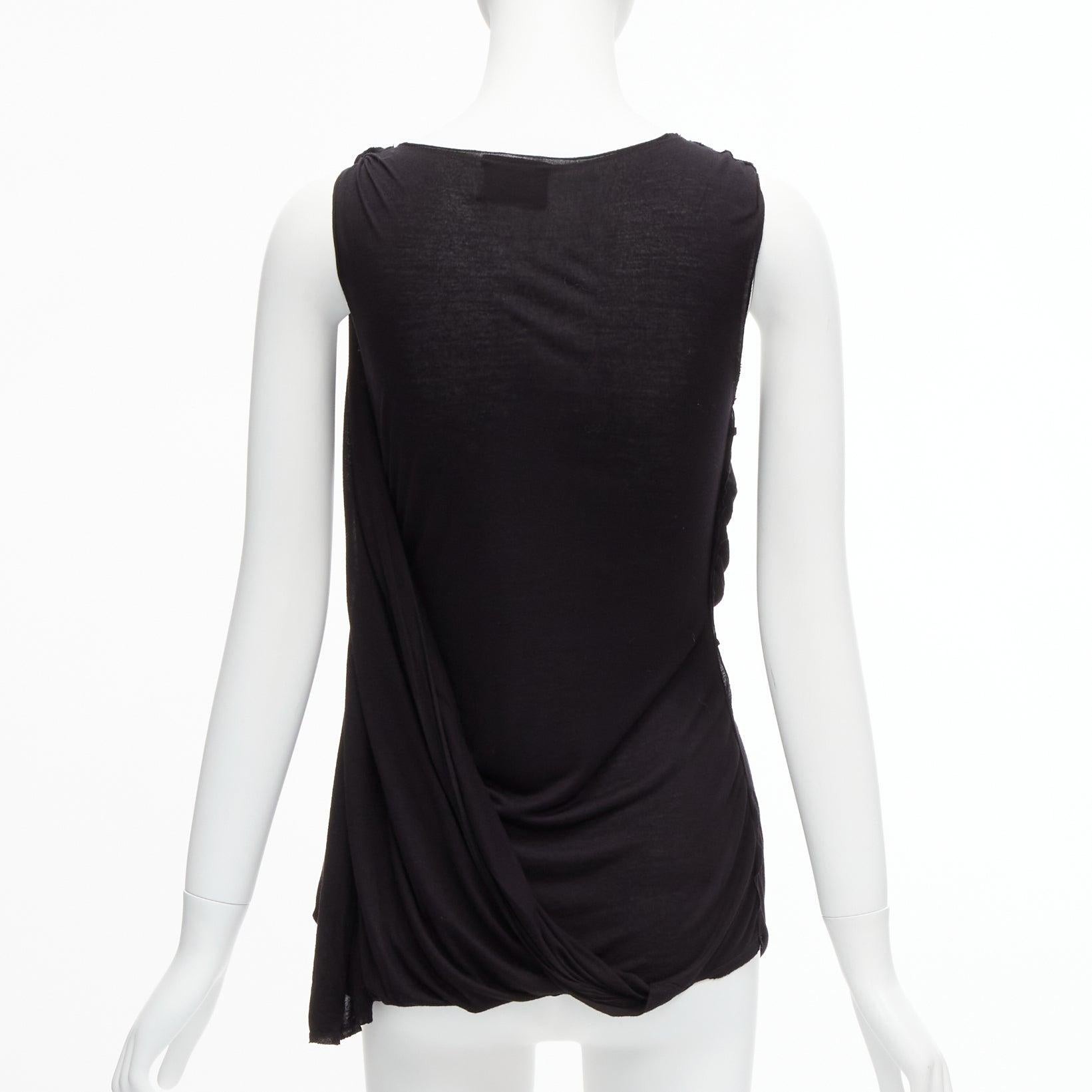 Women's LANVIN black asymmetric draped bust scoop neck sleeveless tank top FR32 XXS For Sale