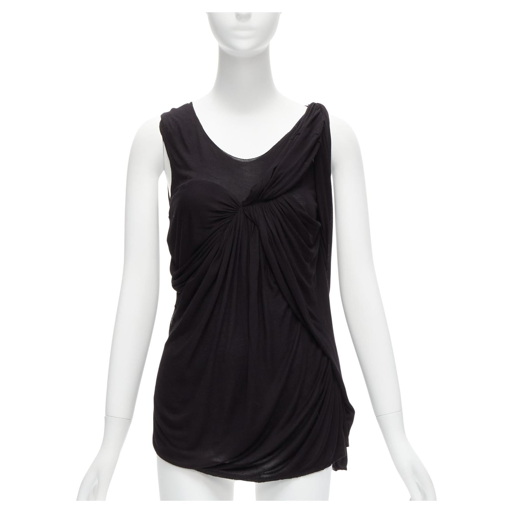 LANVIN black asymmetric draped bust scoop neck sleeveless tank top FR32 XXS For Sale
