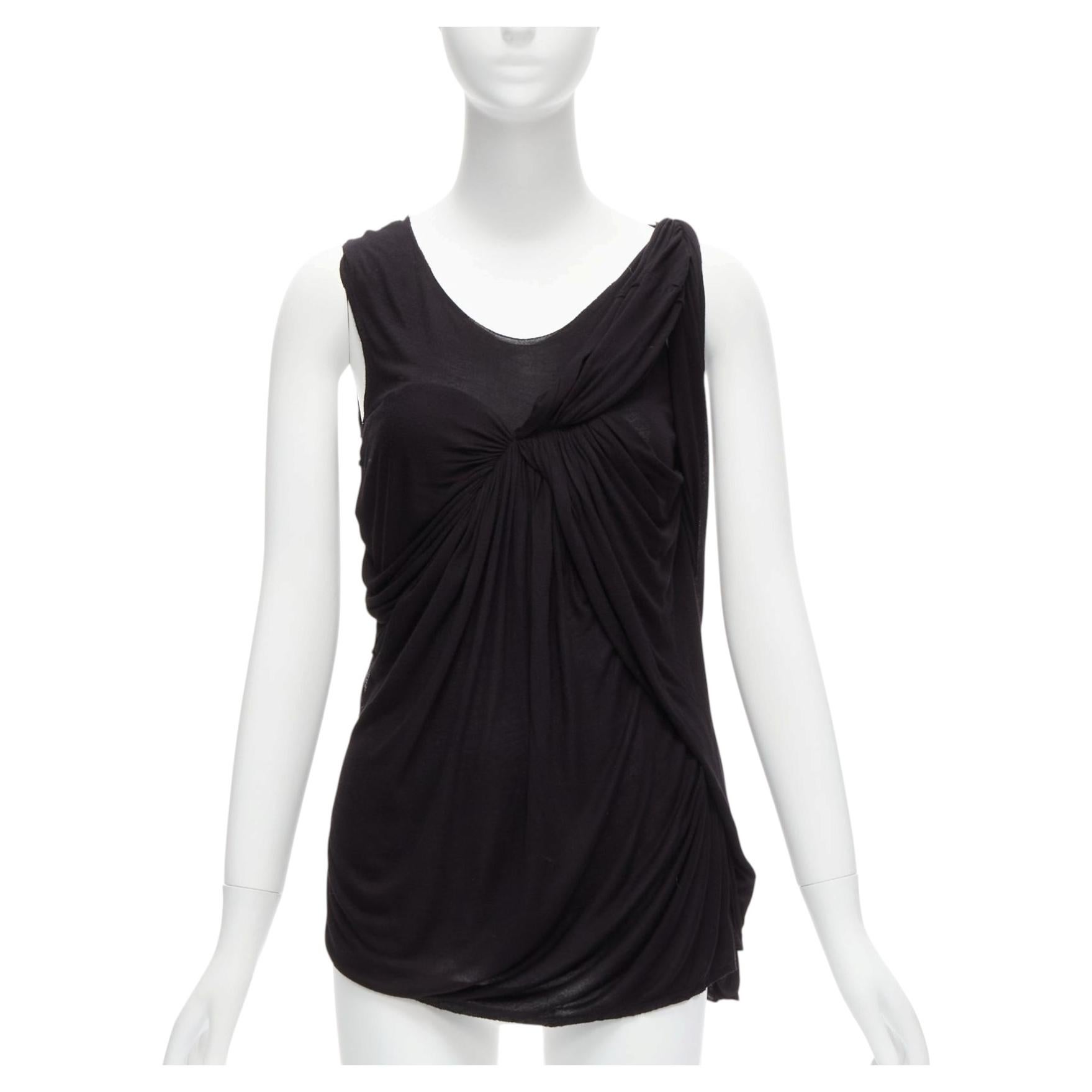 LANVIN canotta nera asimmetrica con busto drappeggiato e scollo scoop senza maniche FR32 XXS in vendita