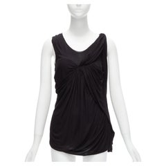 LANVIN schwarzes asymmetrisch drapiertes Oberteil mit Rundhalsausschnitt ärmelloses Tank-Top FR32 XXS