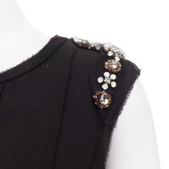 LANVIN black bamboo cotton crystal rhinestone belted dress M
