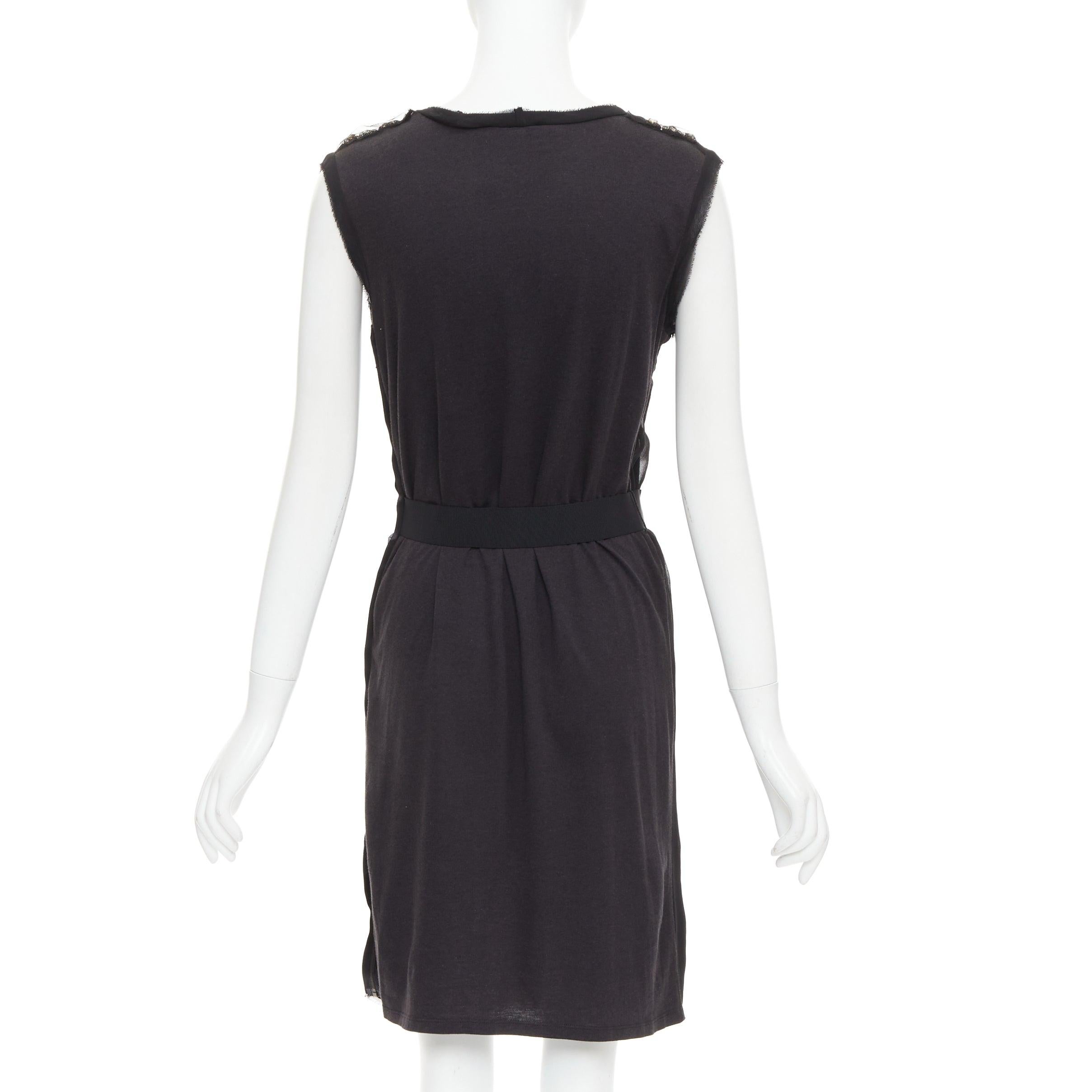 Women's LANVIN black bamboo cotton crystal rhinestone belted dress M For Sale