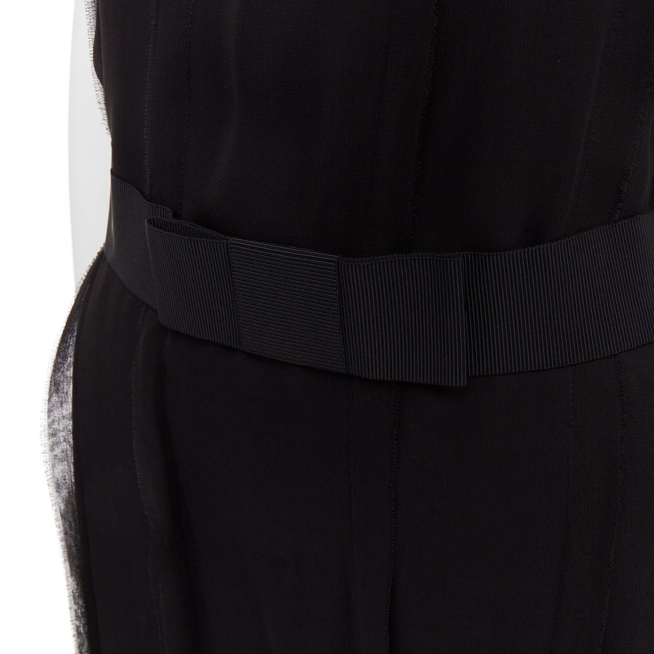 LANVIN black bamboo cotton crystal rhinestone belted dress M For Sale 2