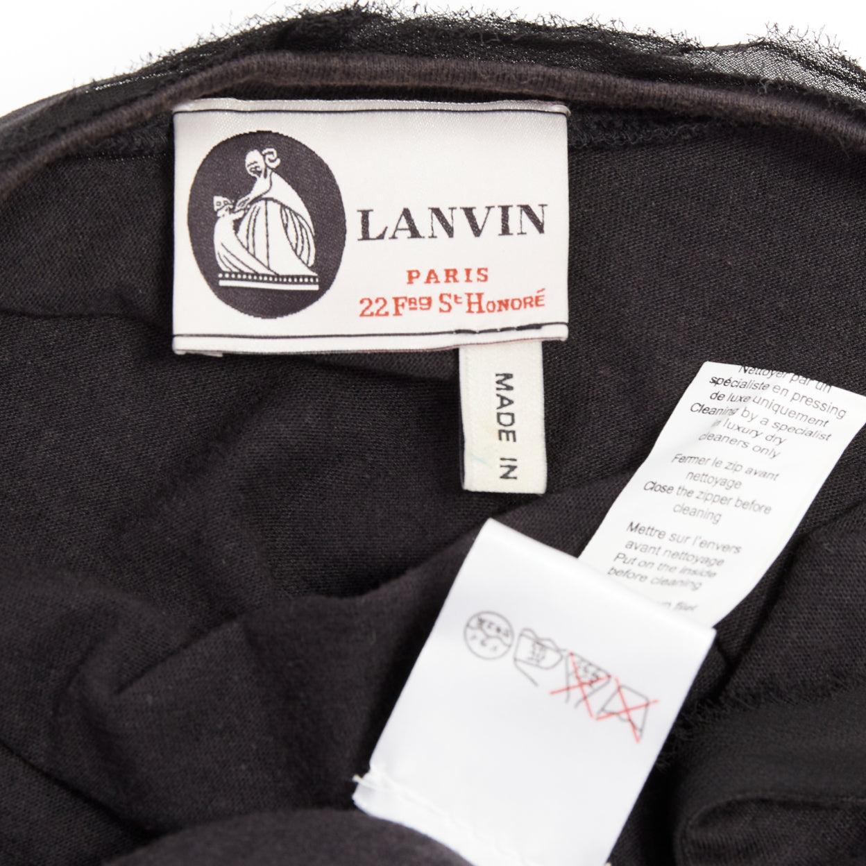 LANVIN black bamboo cotton crystal rhinestone belted dress M For Sale 3