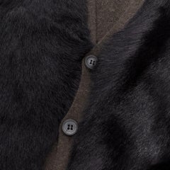 LANVIN black brown 100% alpaca fur front panel cardigan jacket M