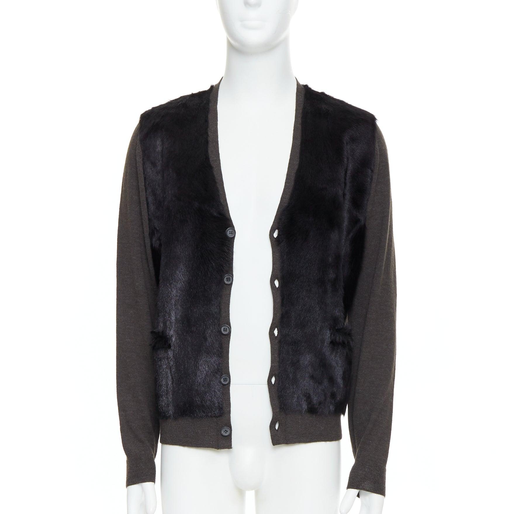 Noir LANVIN noir brun 100% fourrure d'alpaga cardigan veste M en vente