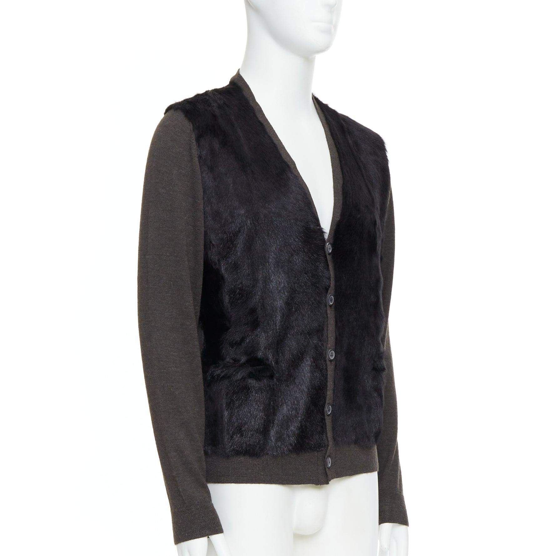 LANVIN noir brun 100% fourrure d'alpaga cardigan veste M Excellent état - En vente à Hong Kong, NT