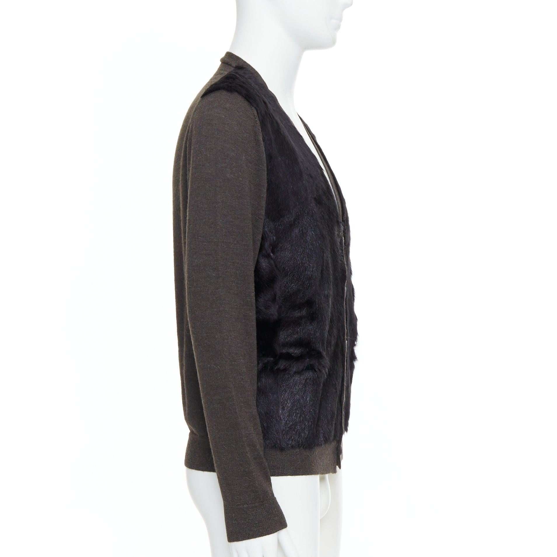 LANVIN noir brun 100% fourrure d'alpaga cardigan veste M Pour hommes en vente