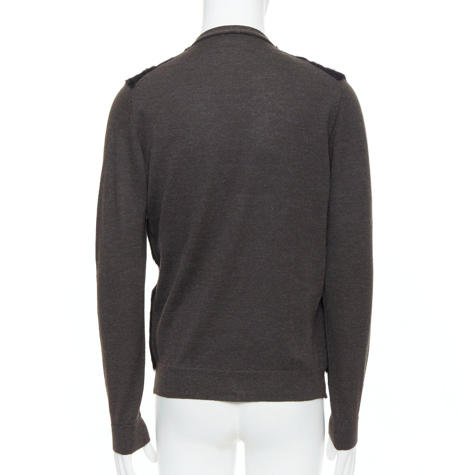 LANVIN noir brun 100% fourrure d'alpaga cardigan veste M en vente 1