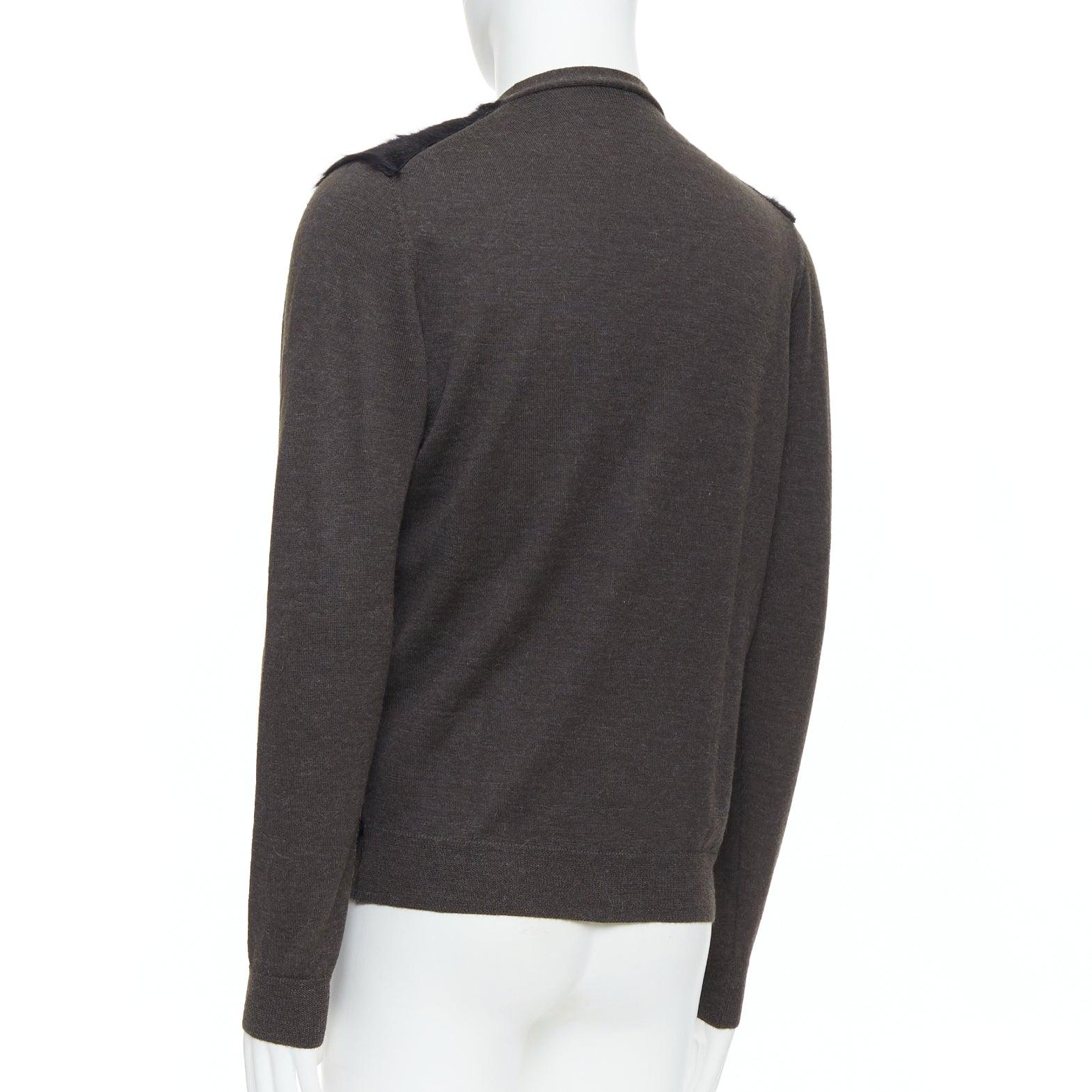LANVIN noir brun 100% fourrure d'alpaga cardigan veste M en vente 2