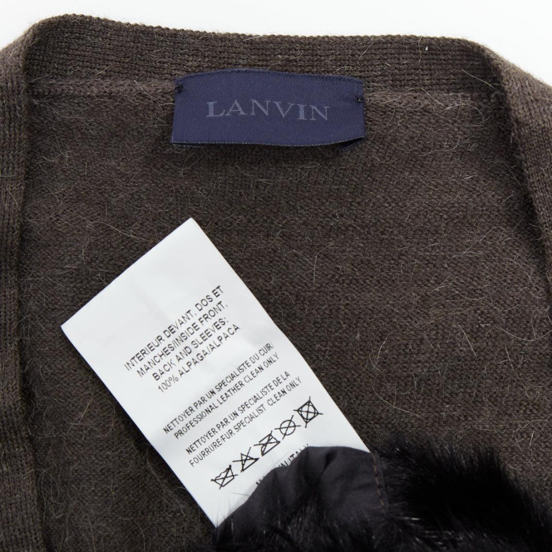 LANVIN noir brun 100% fourrure d'alpaga cardigan veste M en vente 4